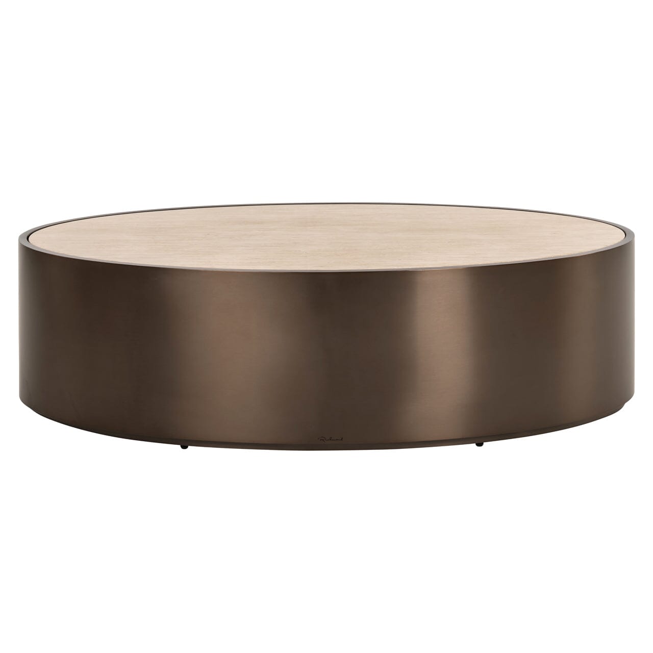 Bronze Oval Coffee Table with Beige Faux Marble Top