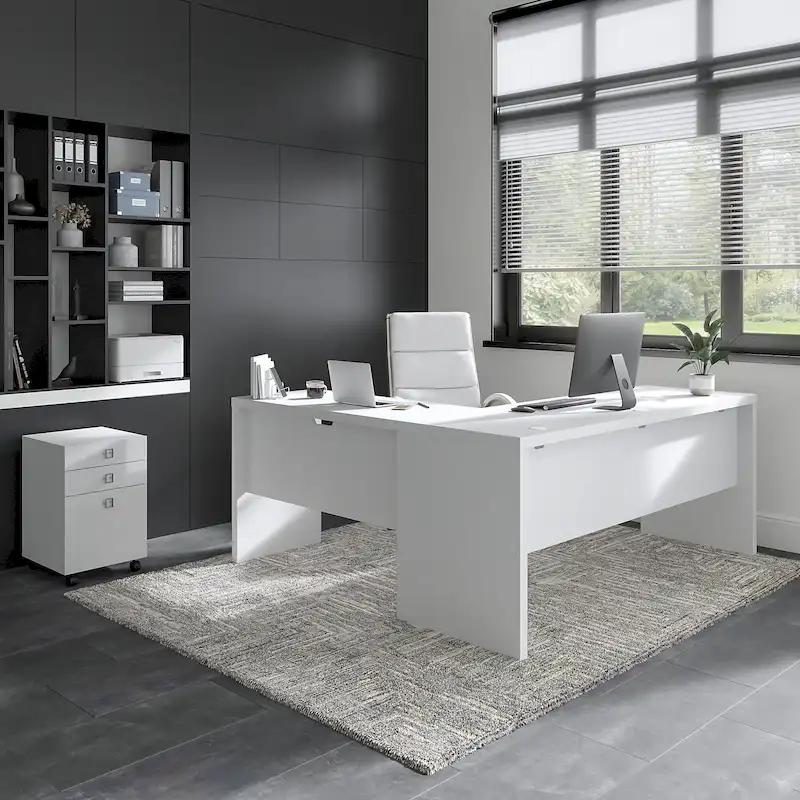 72W L Shaped Computer Desk with 3 Drawer Mobile File Cabinet