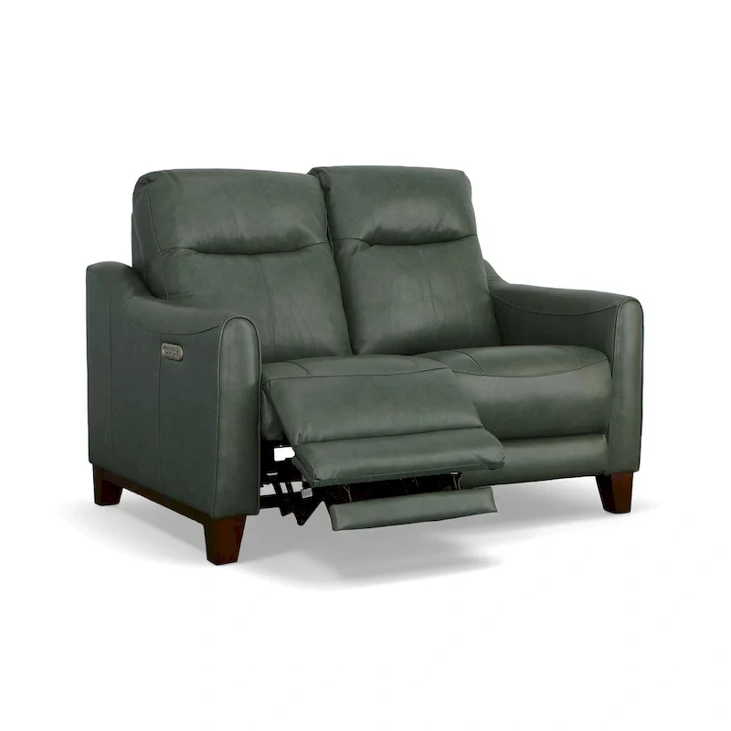 Genuine Leather Round Arm Reclining Loveseat