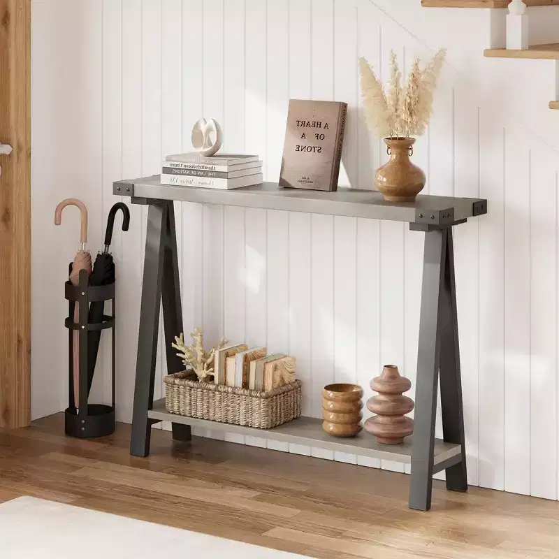 43.3" Farmhouse Console Table with 2-Tier Open Storage