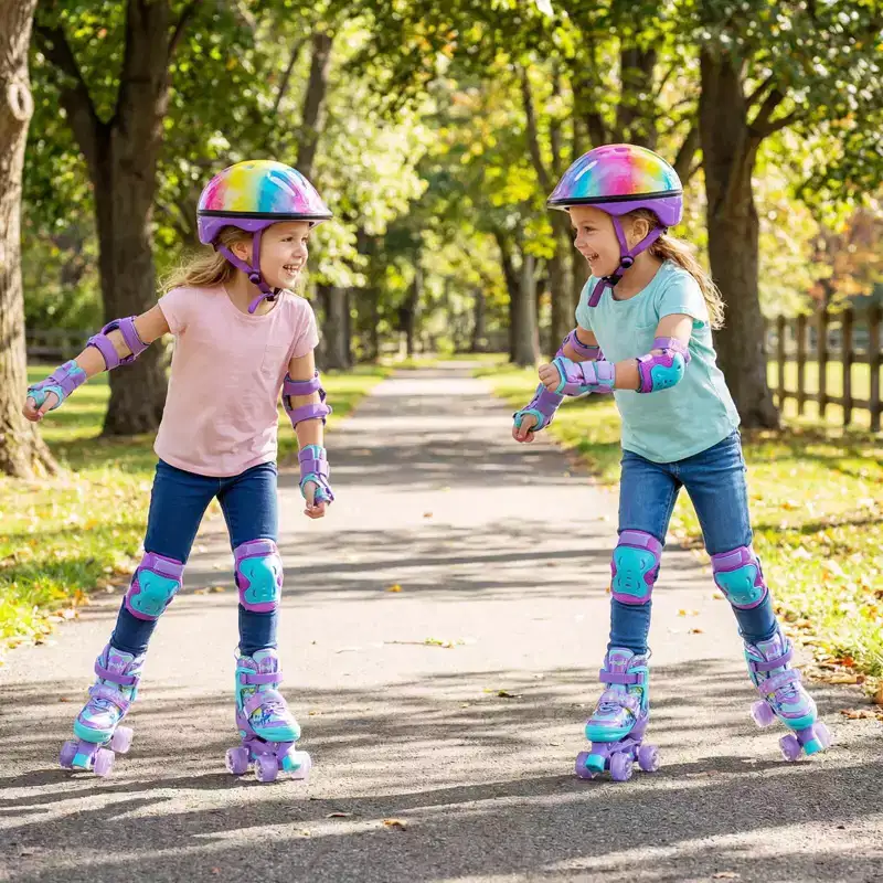 Babyjoy 4 Sizes Adjustable Quad Skates with Light-up Wheels&Safety Protection for Beginners 7C-9C/10C-13C/1-4