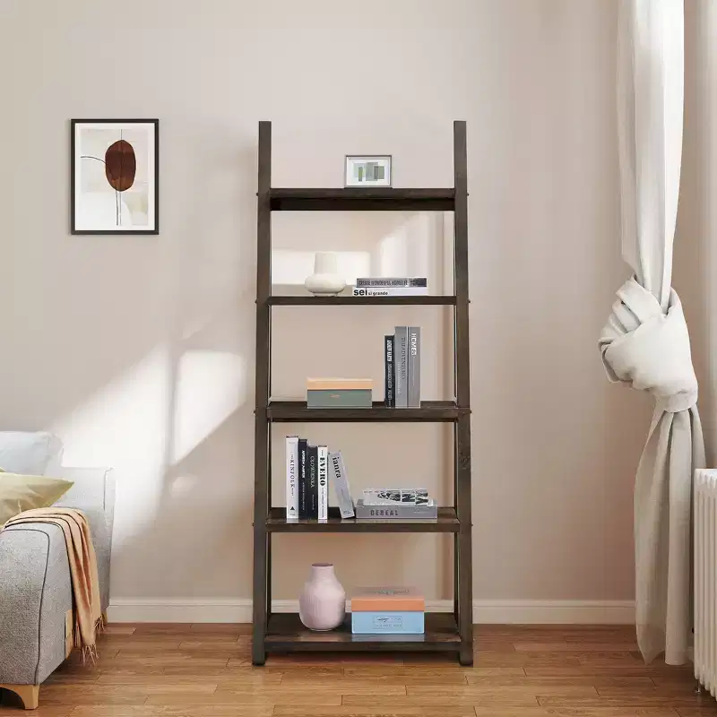 Wood Shelves, Storage Shelves with 5 Tiers, Small Bookcase for Books and CDs, Storage Organizer for Living Room, Hallway, Office