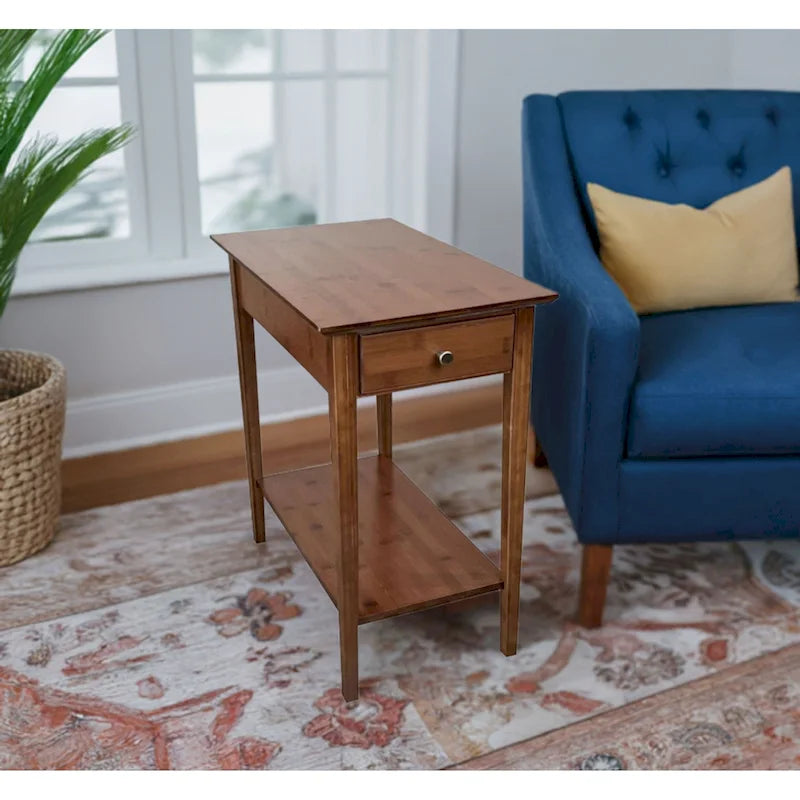 Solid Bamboo Recliner Table with Drawer