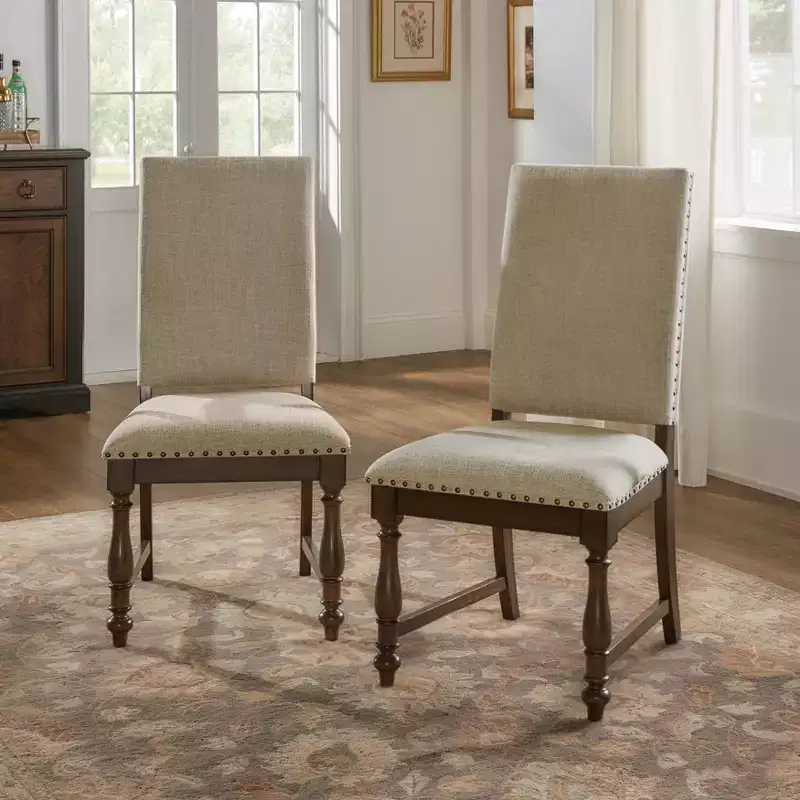 Beige Upholstered Dining Chair, Traditional Style, Set of 2