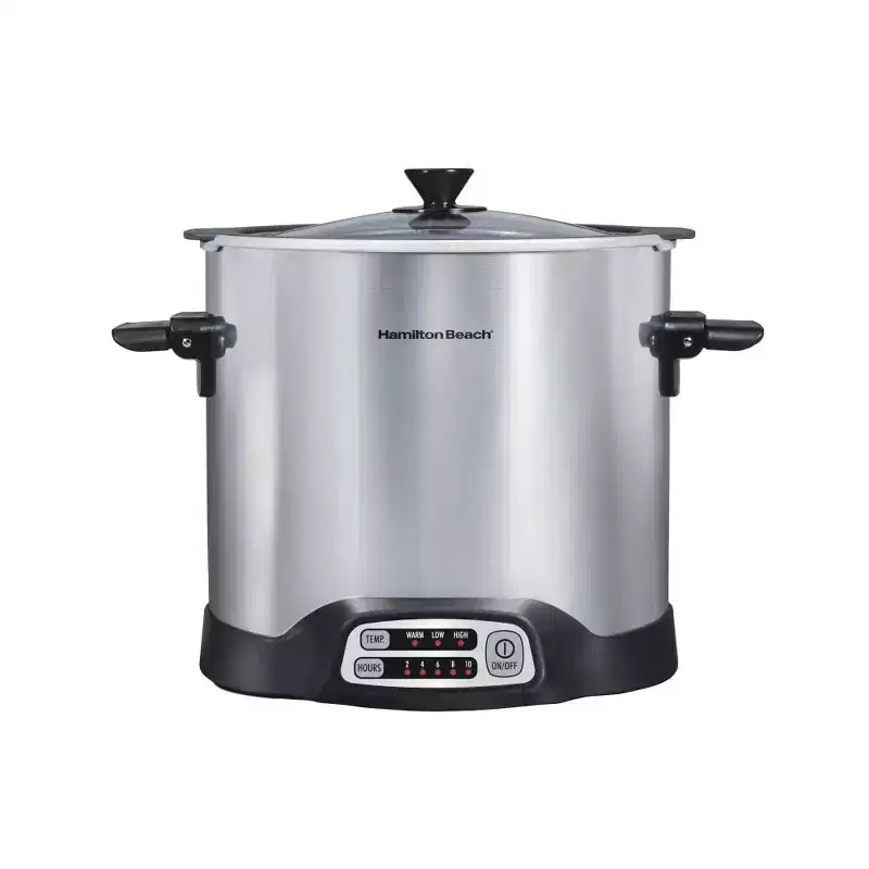 Hamilton Beach Seat & Cook 10Qt Stock Pot Slow Cooker 33196: 5 Settings, Roaster, Dishwasher-Safe, Keep Warm, Silver