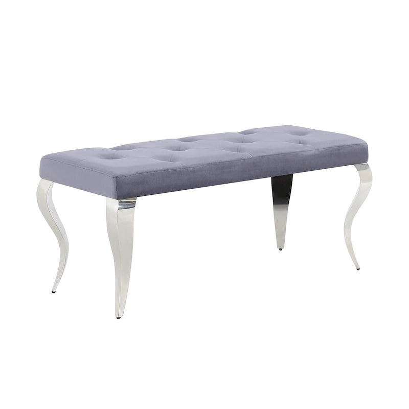 Velvet Button Tufted Upholstered Dining Bench with Polished Metal Legs
