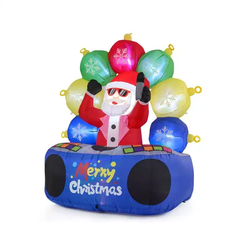 Gymax 6FT Inflatable Santa DJ with Spinning Music Light Silent Mode and Flashing LED Lights for Outdoor Yard Display