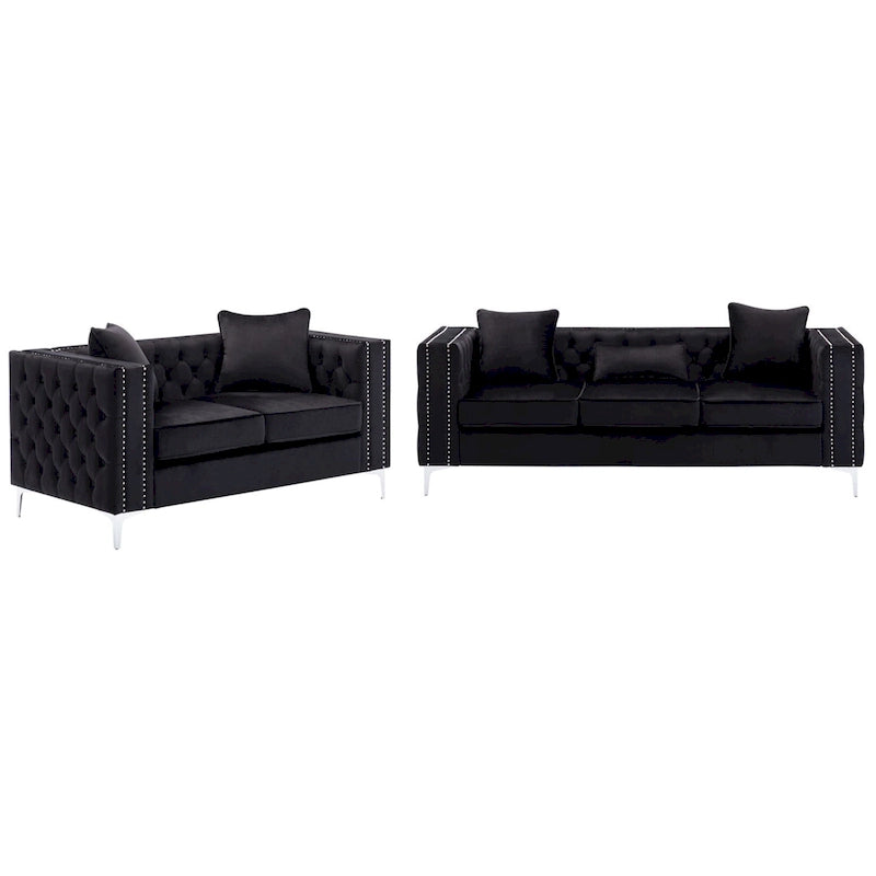 Velvet Fabric Sofa Loveseat Living Room Set