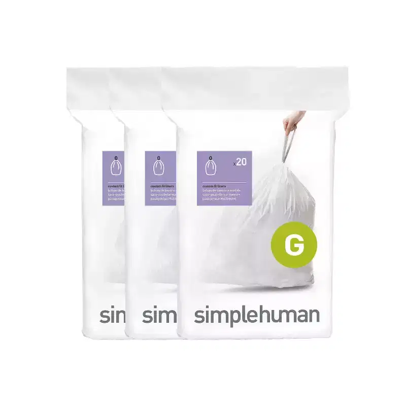 simplehuman 30L Code G Custom Fit Kitchen Trash Bag Liners 3 Quick-Dispense Packs - 60ct: Tall Kitchen, Drawstring, White