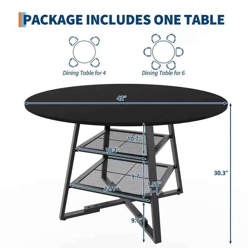 Dinning Room Tables for 4, Round Dining Table Set with Storage, 42 Inch Circle Kitchen Table High Top