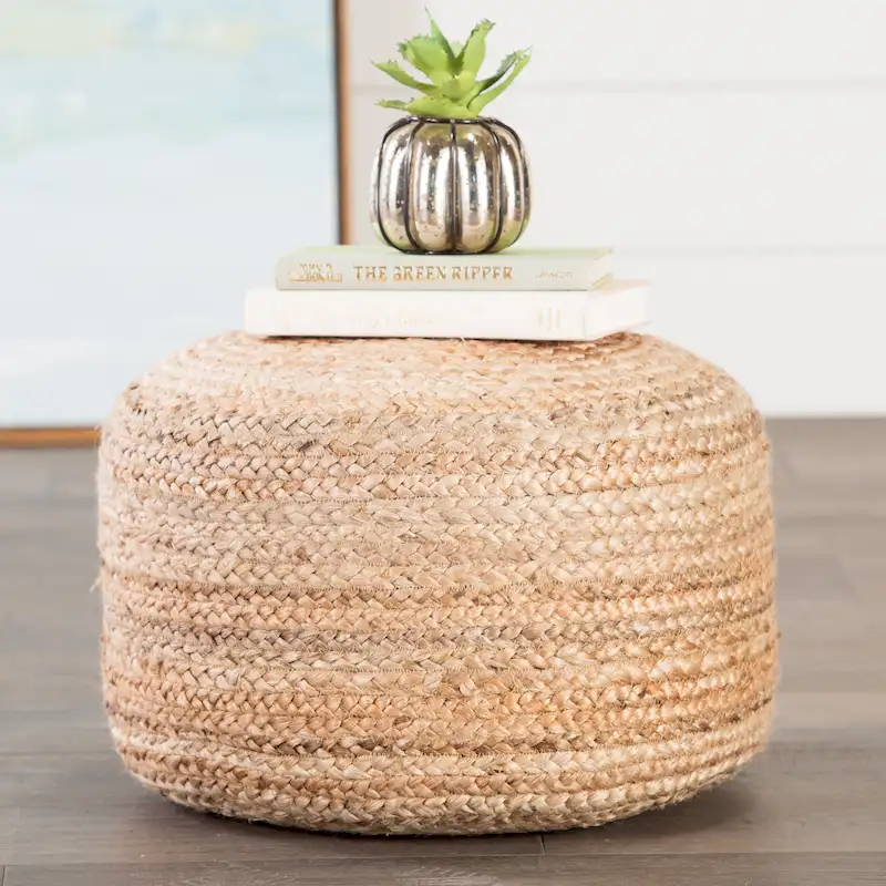 Juniper Home Saba Round Jute Pouf Ottoman/Foot Stool