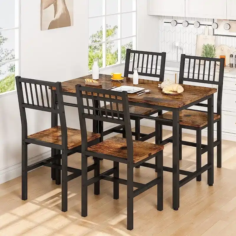 Modern Industrial 5-Piece Dining Table Set, Rectangular Table and Chairs Set, Dinette, Space Saving Dining Set