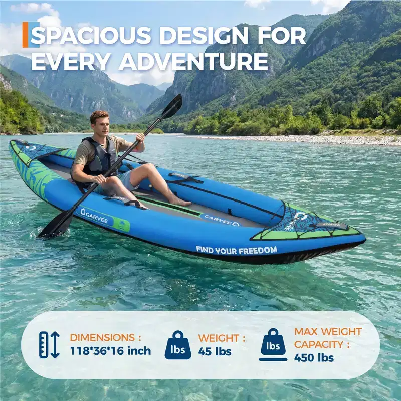 GustoWave 2-Person Inflatable Kayak Set with Kayak Paddles and Pump  PVC Mesh and Brushed Fabric