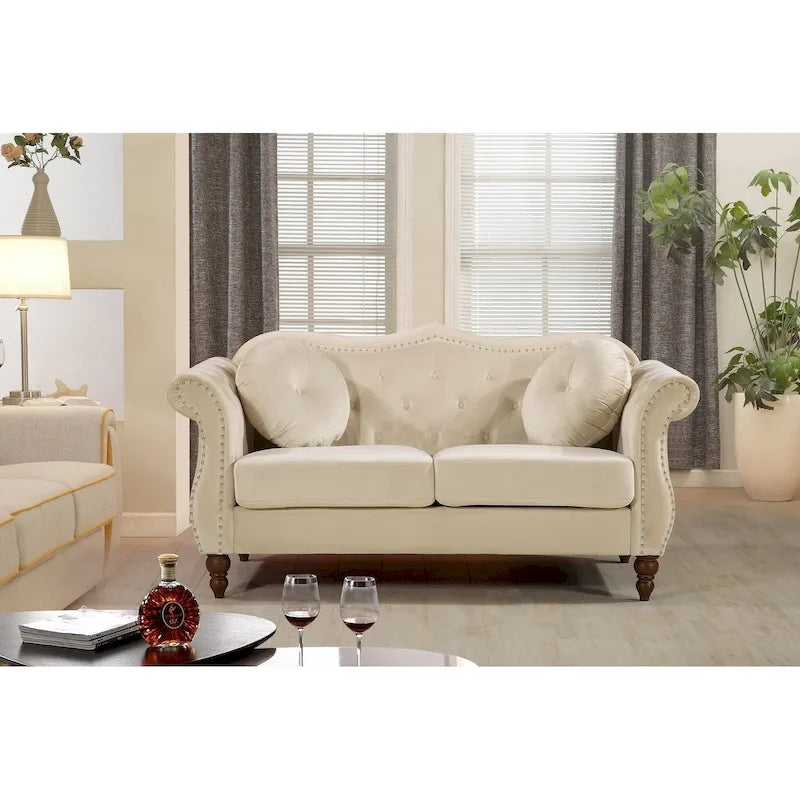 US Pride Gloria Mid-century Nailhead Chesterfield Loveseat