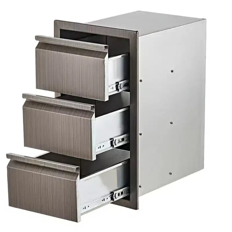 Stainless Steel Triple Drawer Unit, Flush Mount 14W for Outdoor Kitchen Island