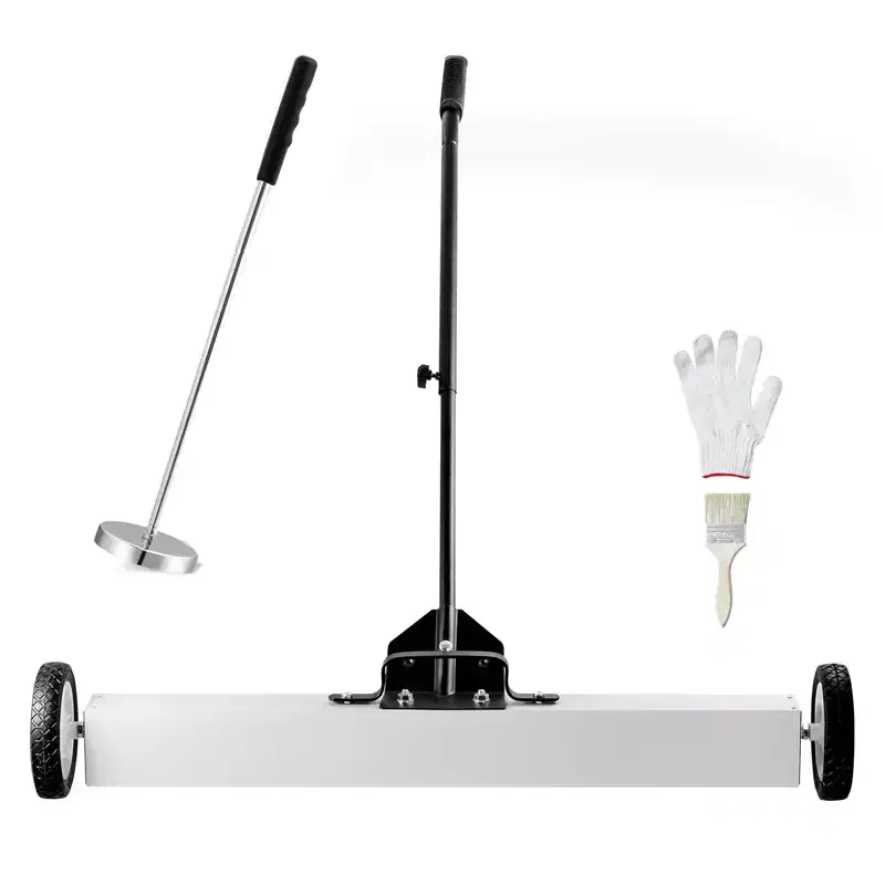 VEVOR 36-Inch Magnetic Sweeper with Wheels,55 lbs Capacity, with Telescoping Magnetic Pickup Tool, Adjustable Handle, Magnetic Pickup Sweeper, White