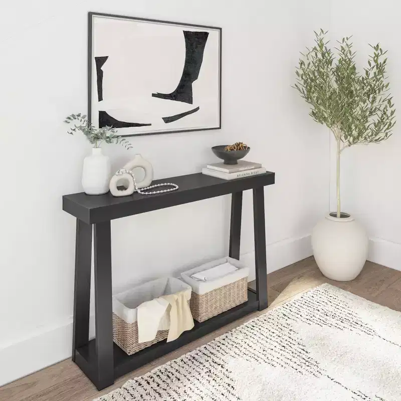 Plank+Beam 46 Solid Wood Console Table with Storage, Sofa Table with Shelf, Narrow Entryway Table for Hallway