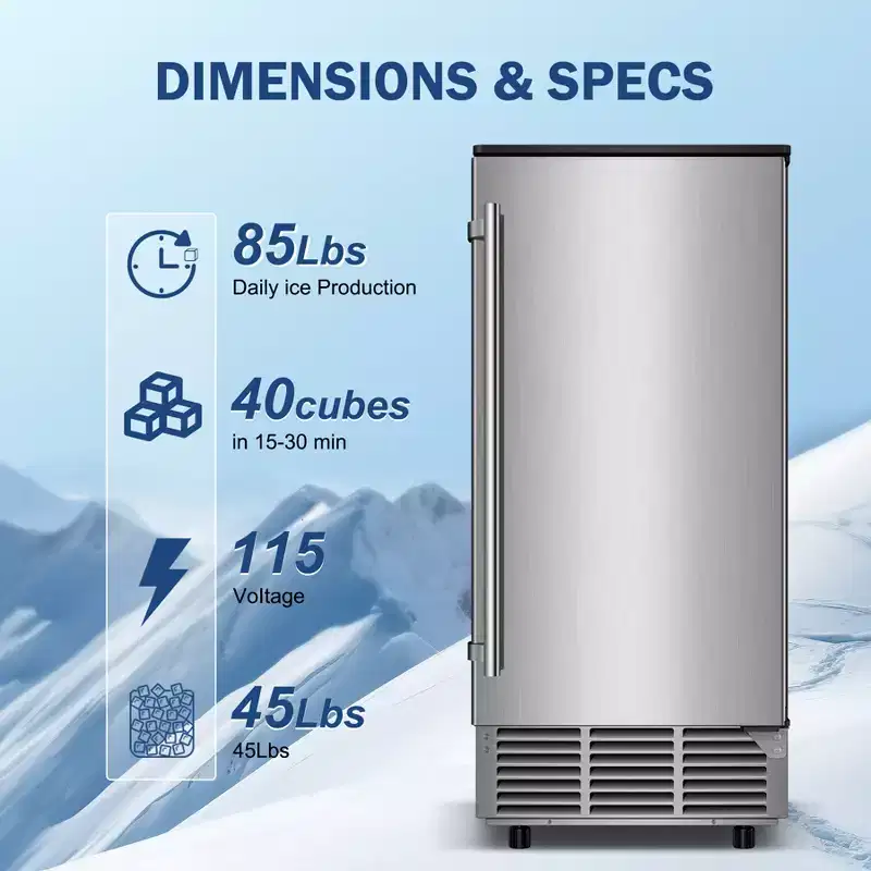 Hooure Under Counter Commercial Ice Maker - 120LBS/24H Production, 30LBS Storage Bucket, Reversible Door