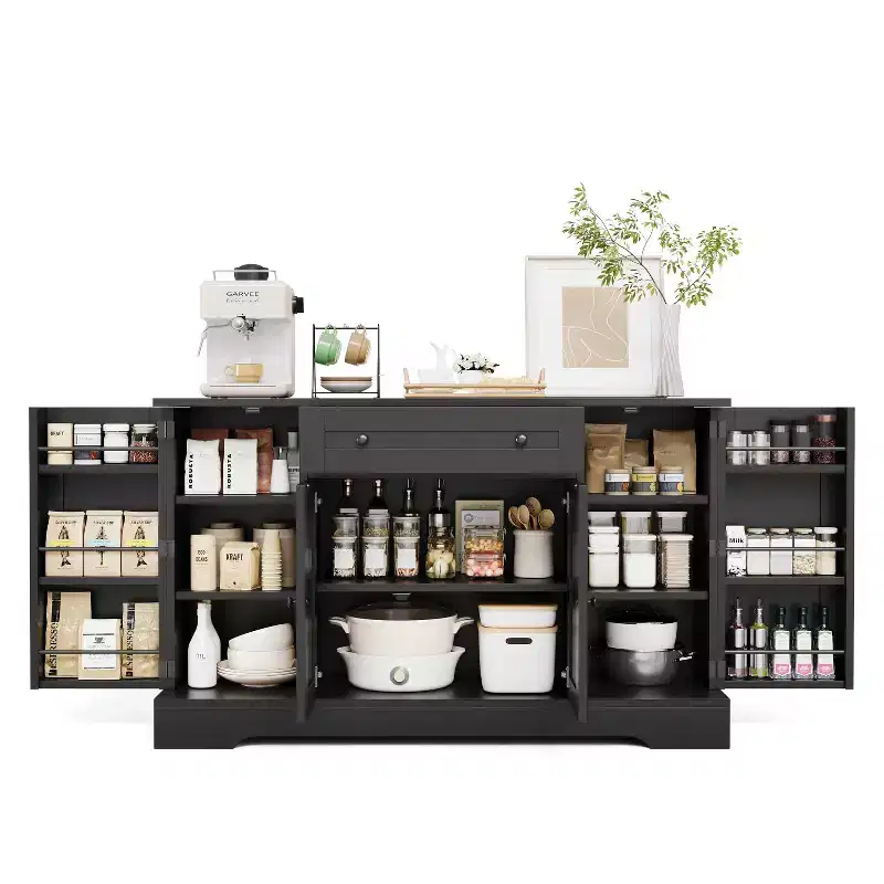 Sideboard Buffet Cabinet with Storage, Credenza Storage Cabinet with Drawer and 4 Doors, Freestanding Coffee Bar for Living Room, Kitchen, Dining Room