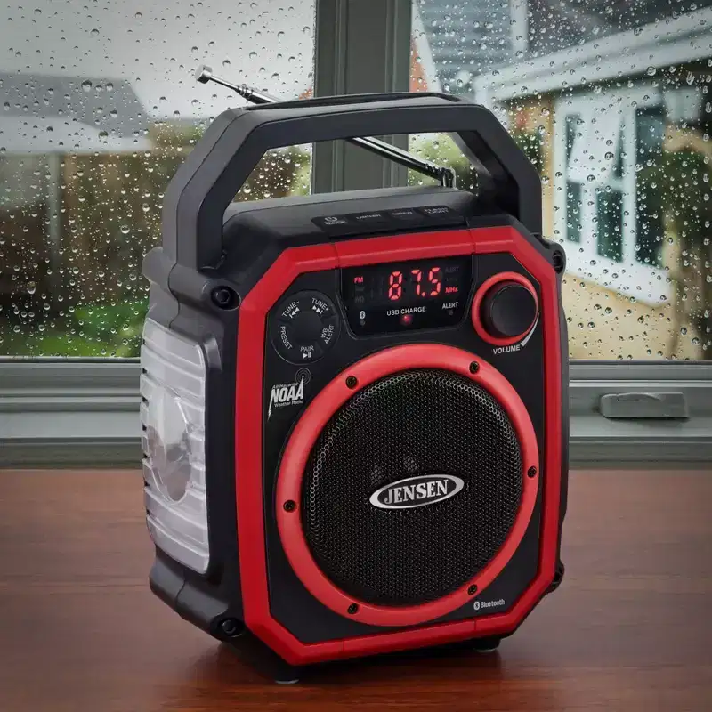 Jensen Portable Bluetooth Digital AM/FM Weather Band Radio with Light + Emergency USB Charging Port