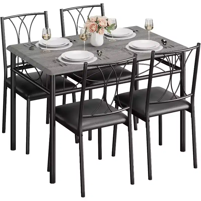 Dining Table Set for 4, Dining Room Table Set with 4 Upholstered Chairs, Rectangular Dining Table for Small Space, Apartment, Breakfast