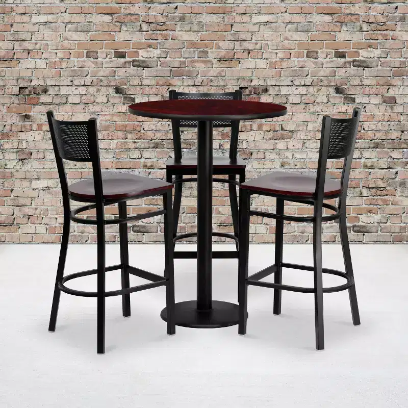 Flash Furniture 30'' Round Laminate Table Set with 3 Grid Back Metal Barstools