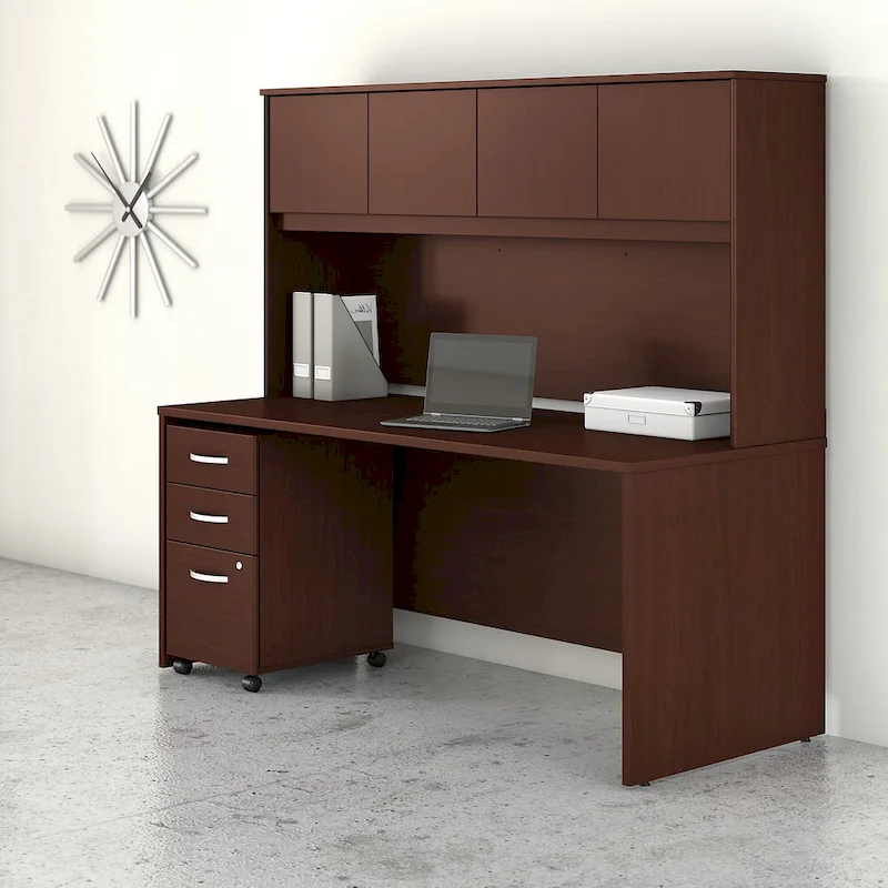 72" Office Desk with Hutch & 3-Drawer Mobile File Cabinet