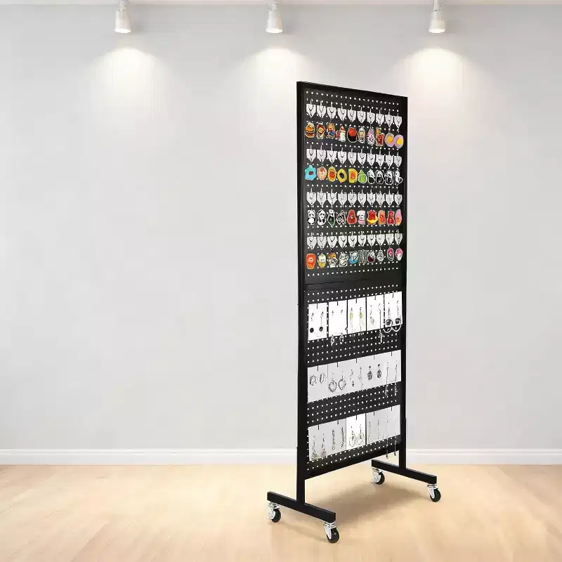 Acekool 2'x5' Pegboard Display Stand with Wheels, Metal Peg Board Display Rack with T-Base and Hooks for Craft Fair, Retail and Home Organizer