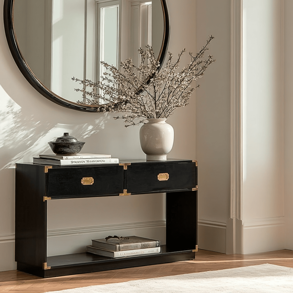 Black & Gold 2 Drawer Console Table