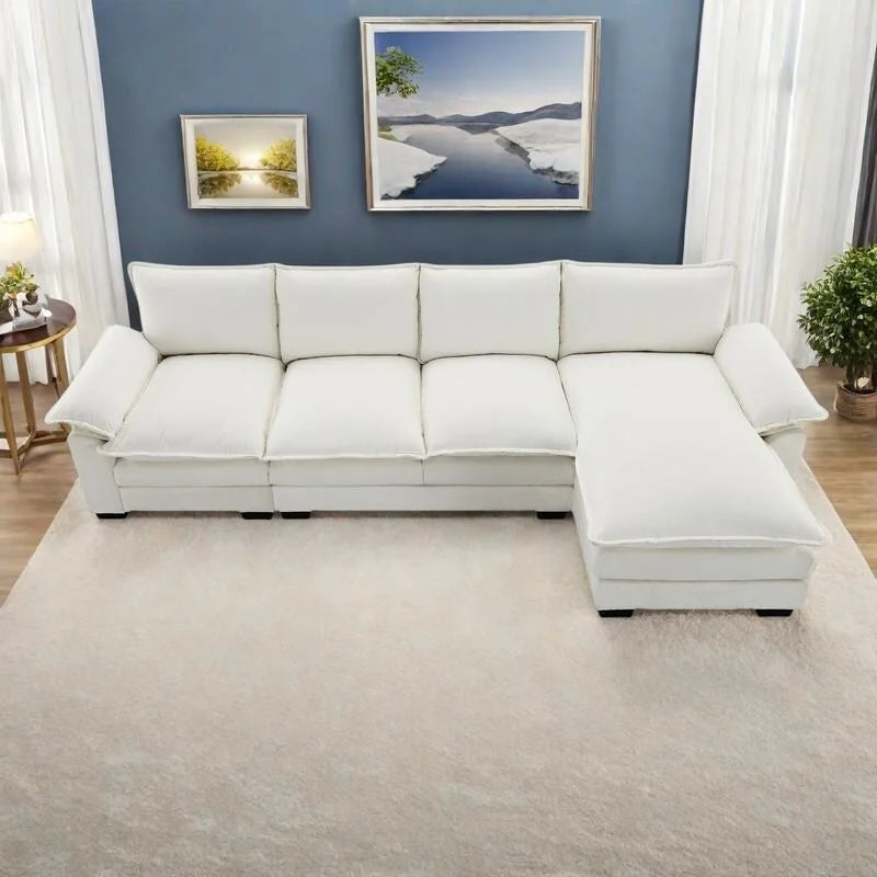 118 Chenille L-Shaped Sectional Sofa with Reversible Chaise,5-Seater Cloud Couch and Armrest Storage & Pillows