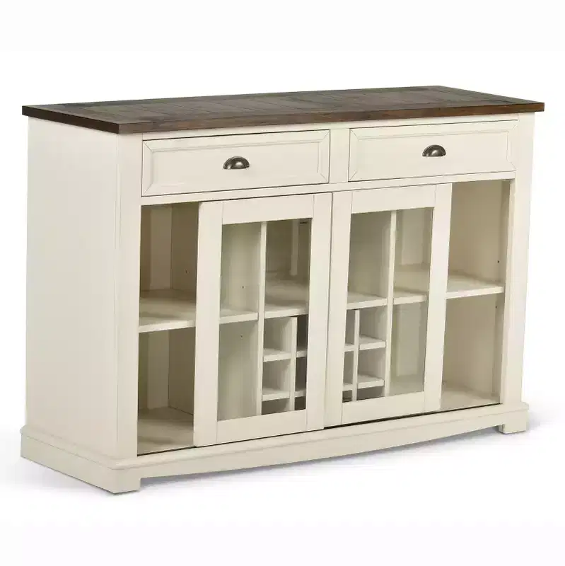 Farmhouse Credenza Server �C Two-Tone, Glass Doors & Stemware Racks, 137,2 cm
