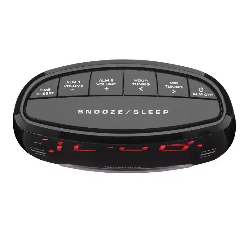 1.4" LED Display Alarm Clock with 2 USB Charging Ports/Digital Radio - Westclox: Modern Table Clock with AM/FM Radio, Dual AAA Battery Backup