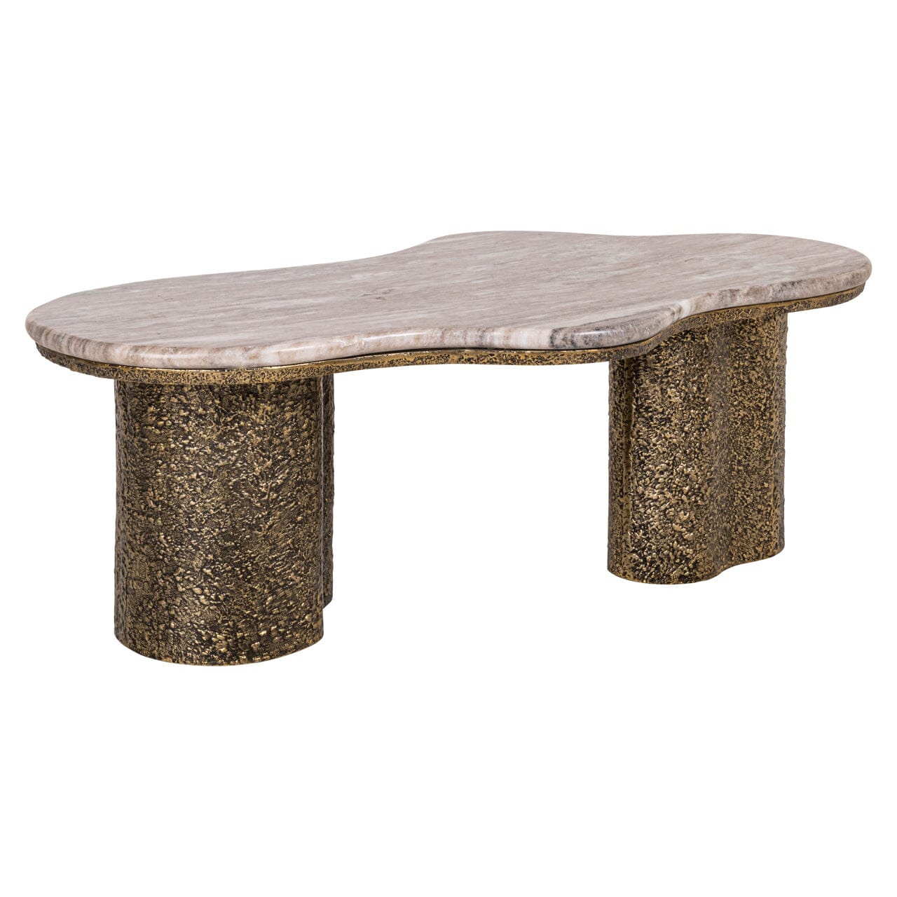 Neutral Marble Coffee Table with Brushed Brass Base