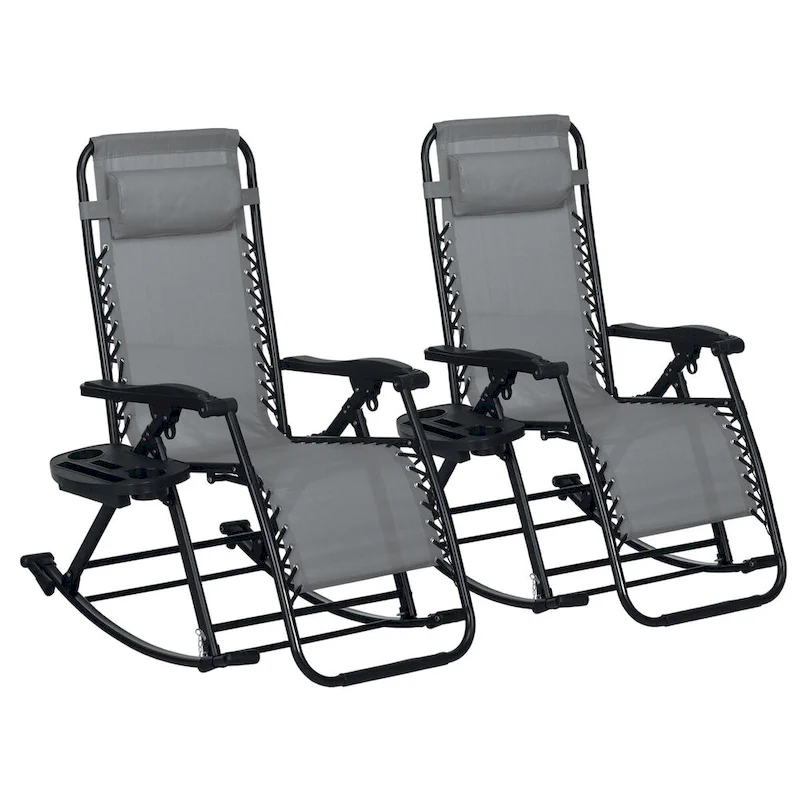 2 Pieces Foldable Reclining Zero Gravity Lounge Rocker with Pillow