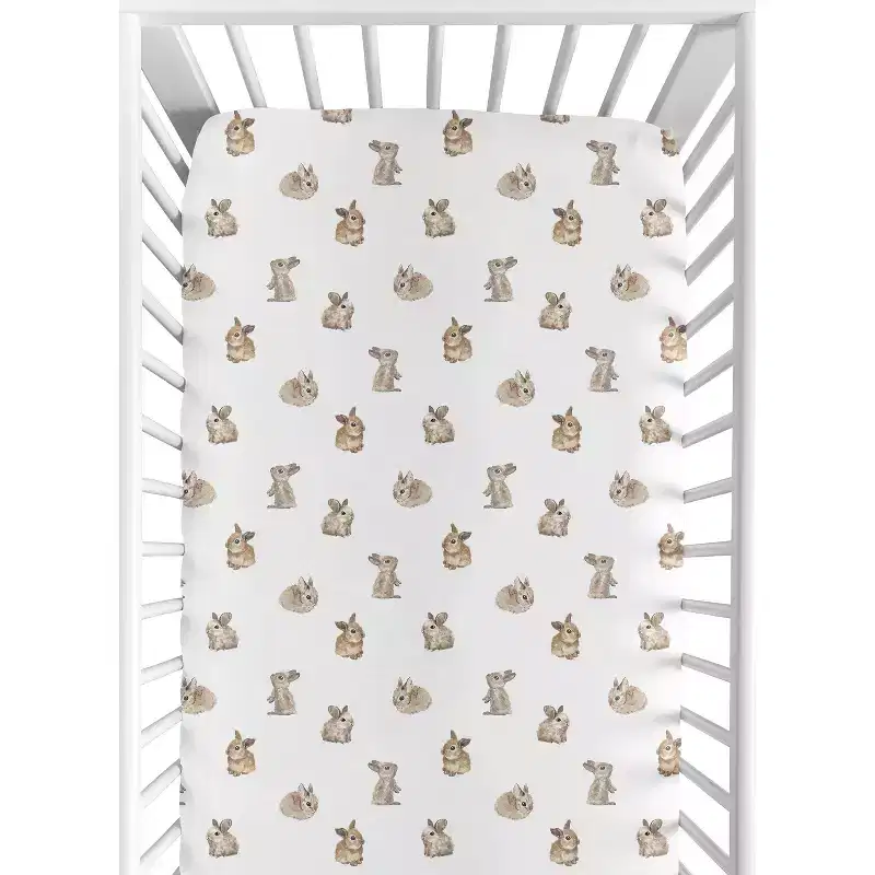 Sweet Jojo Designs Boy, Girl, Unisex/Gender Neutral Baby Fitted Crib Sheet Woodland Bunny Taupe and Brown