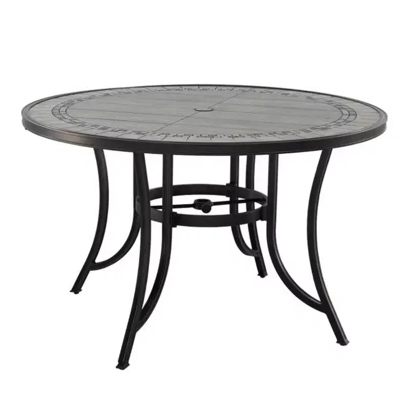 CLIHOME Outdoor 48 Round Ceramic Tile Cast Aluminum Dining Table With Umbrella Hole