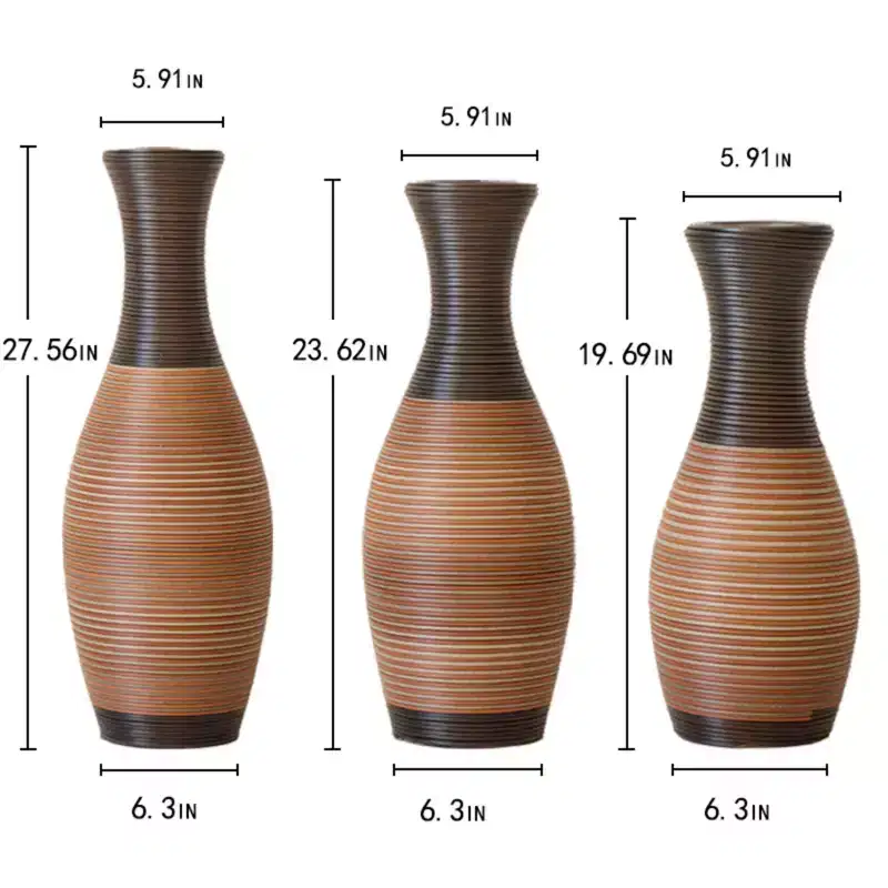NAYSAYE Set of 3 Handcrafted Woven Floor Vases, Artisanal Decorative Vases for Farmhouse, Living Room & Entryway Home Decor, Gray and Brown