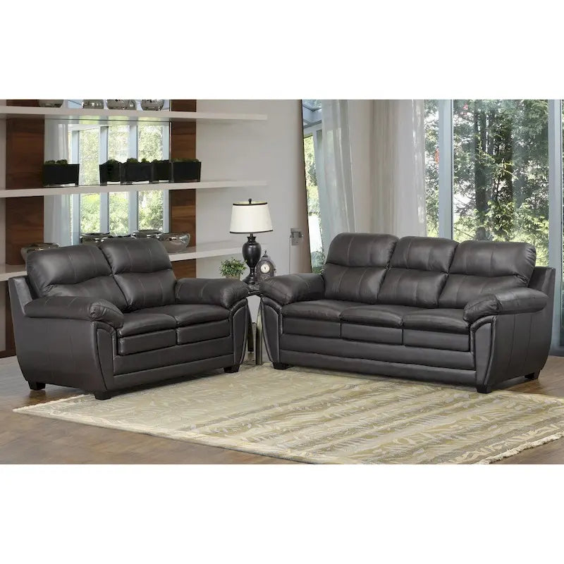 Upton Premium Brown Top Grain Leather Sofa and Loveseat