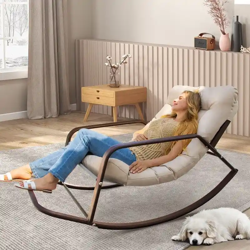 Indoor/Outdoor Oversized Rocking Lounge Chair, 450 lbs, Water-Resistant Cushions
