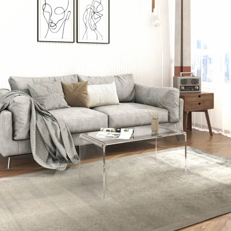 Clear Acrylic Waterfall Rectangle Coffee Table / Side Table for 1–2 Person, 32