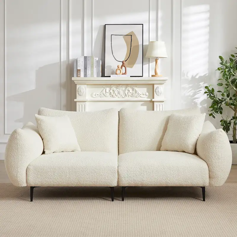 64 Classic Fabric 2-Seater Sofa with Wood Frame & 2 Pillows