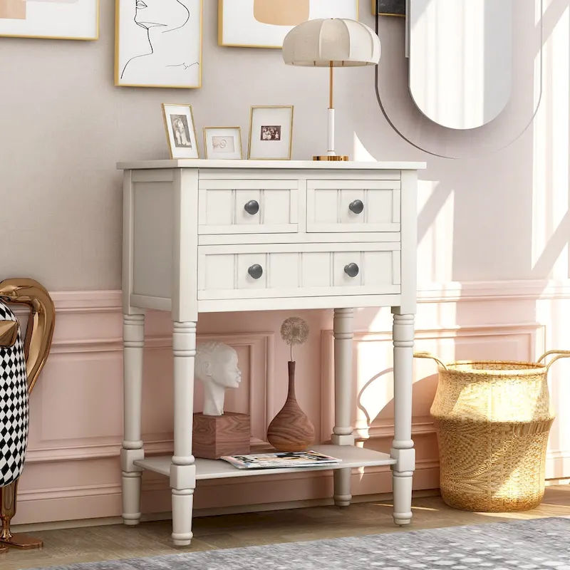Narrow Console Table with Three Storage Drawers and Shelf