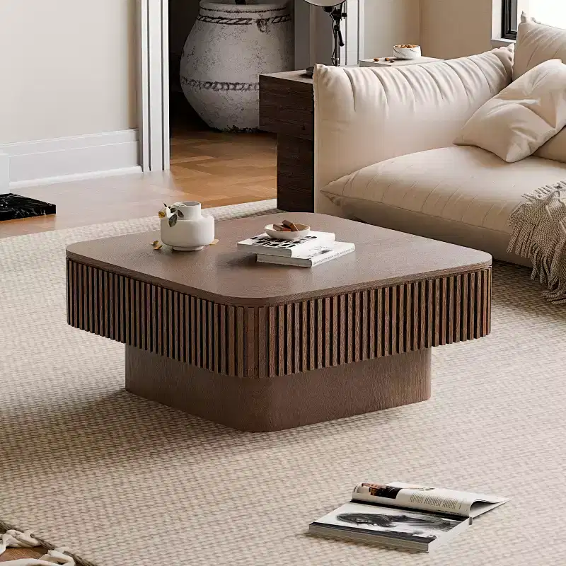 Square Coffee Table with Storage, Modern Wood Center Table for Living Room
