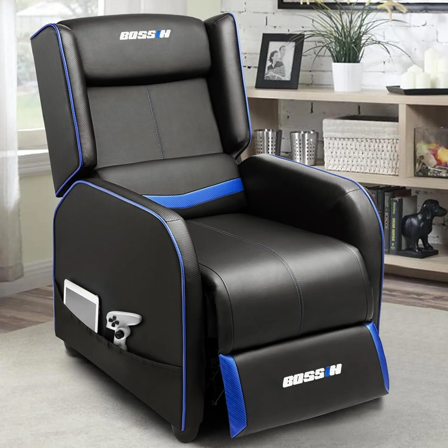 BOSSIN PU Leather Ergonomic Gaming Single Recliner Seating Sofa for Living Room