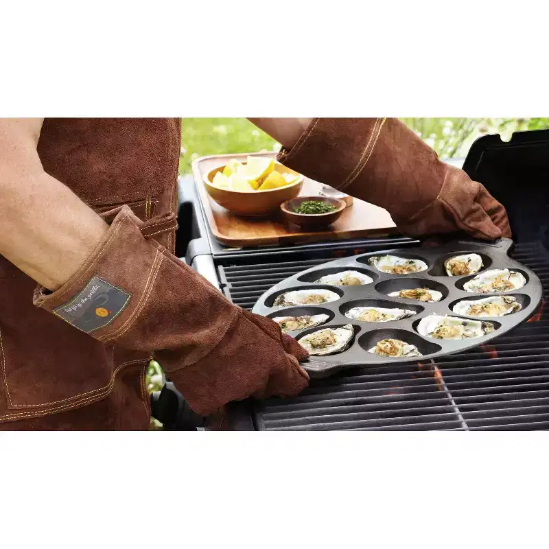 Outset 2pc Leather Grill Oven Mitts Brown