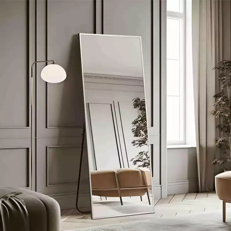 Modern Full Length Freestanding Mirror with Slim Metal Frame, 59"x20"