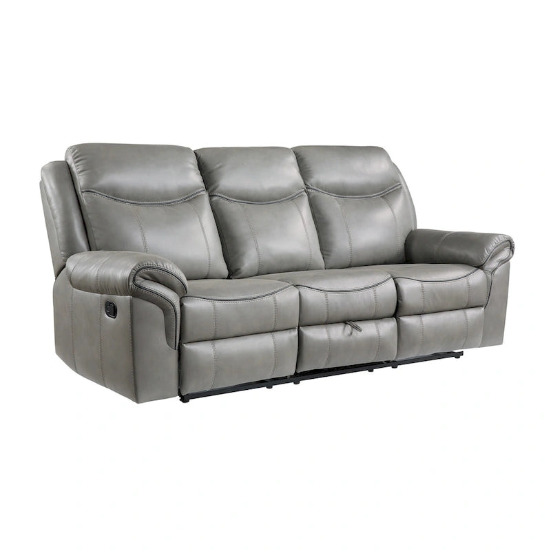 Gray Faux Leather Dual Manual Reclining Loveseat with Center Console, Cup Holders and USB Ports for 2 Person
