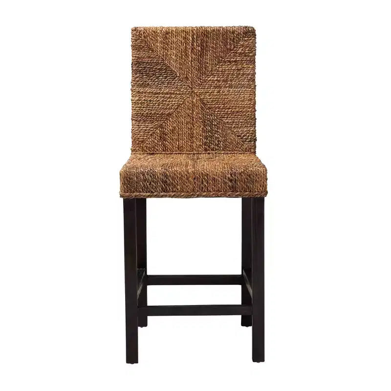 Mahogany Wood & Seagrass Counter Height Barstool �C Natural Brown/Dark Brown