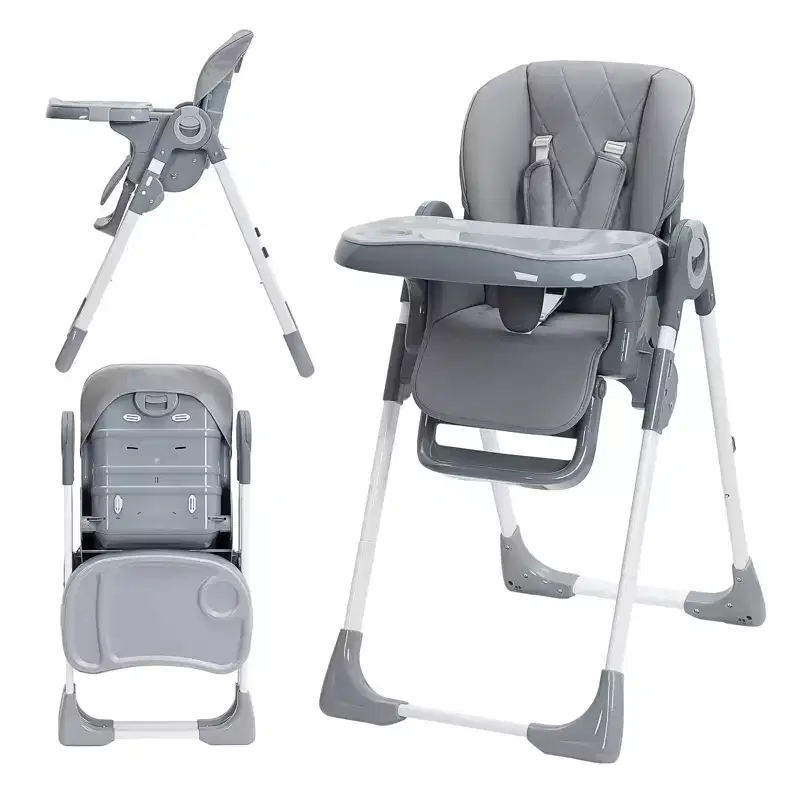 Foldable Baby High Chair �C 7 Heights, 4 Recline Positions, Removable Tray, Lilac