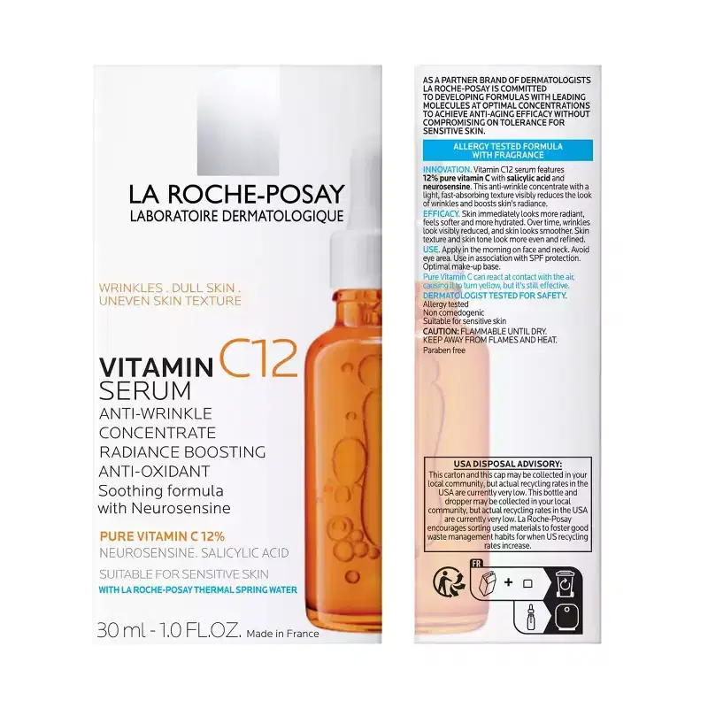 La Roche Posay Pure Vitamin C Face Serum with Salicylic Acid & Neurosensine, Anti-Aging Serum for Sensitive Skin - Travel Size - 1.01 fl oz